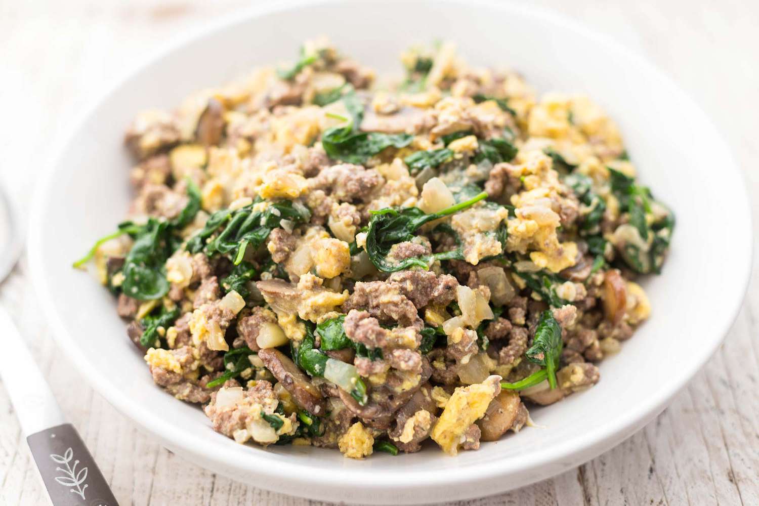 Joe's Special Scrambled Eggs with Spinach, Beef, and Mushrooms