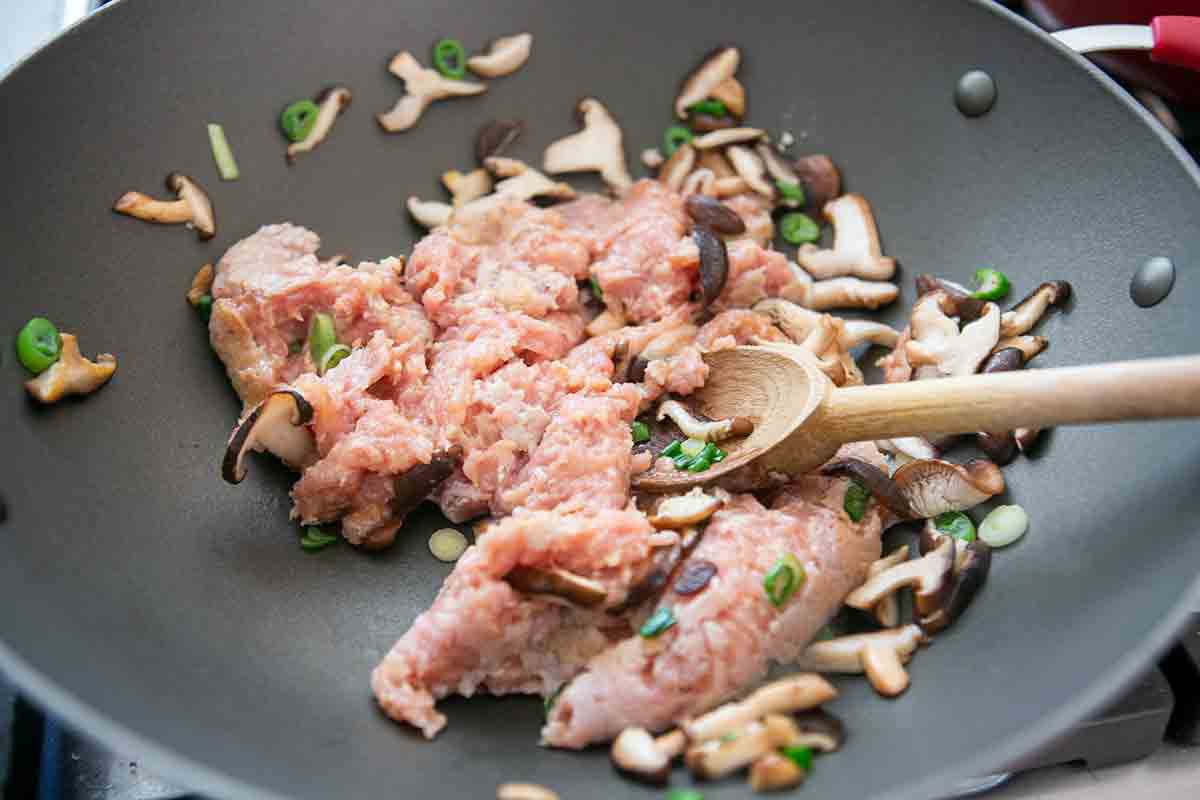 add chicken to pan for lettuce wraps