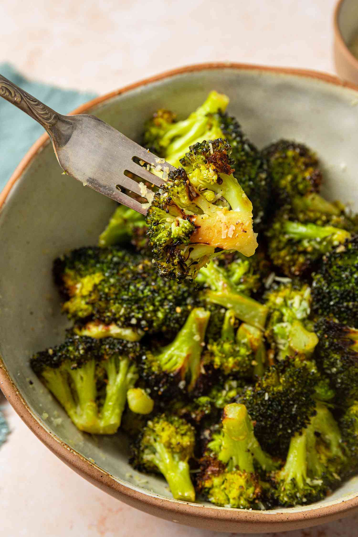 Roasted Broccoli with Parmesan in a bowl ready to serve