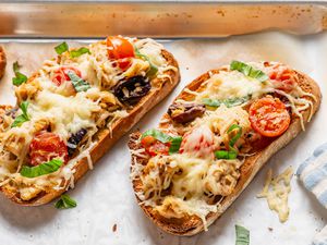 2 Tuna Niçoise Melts on a sheet pan