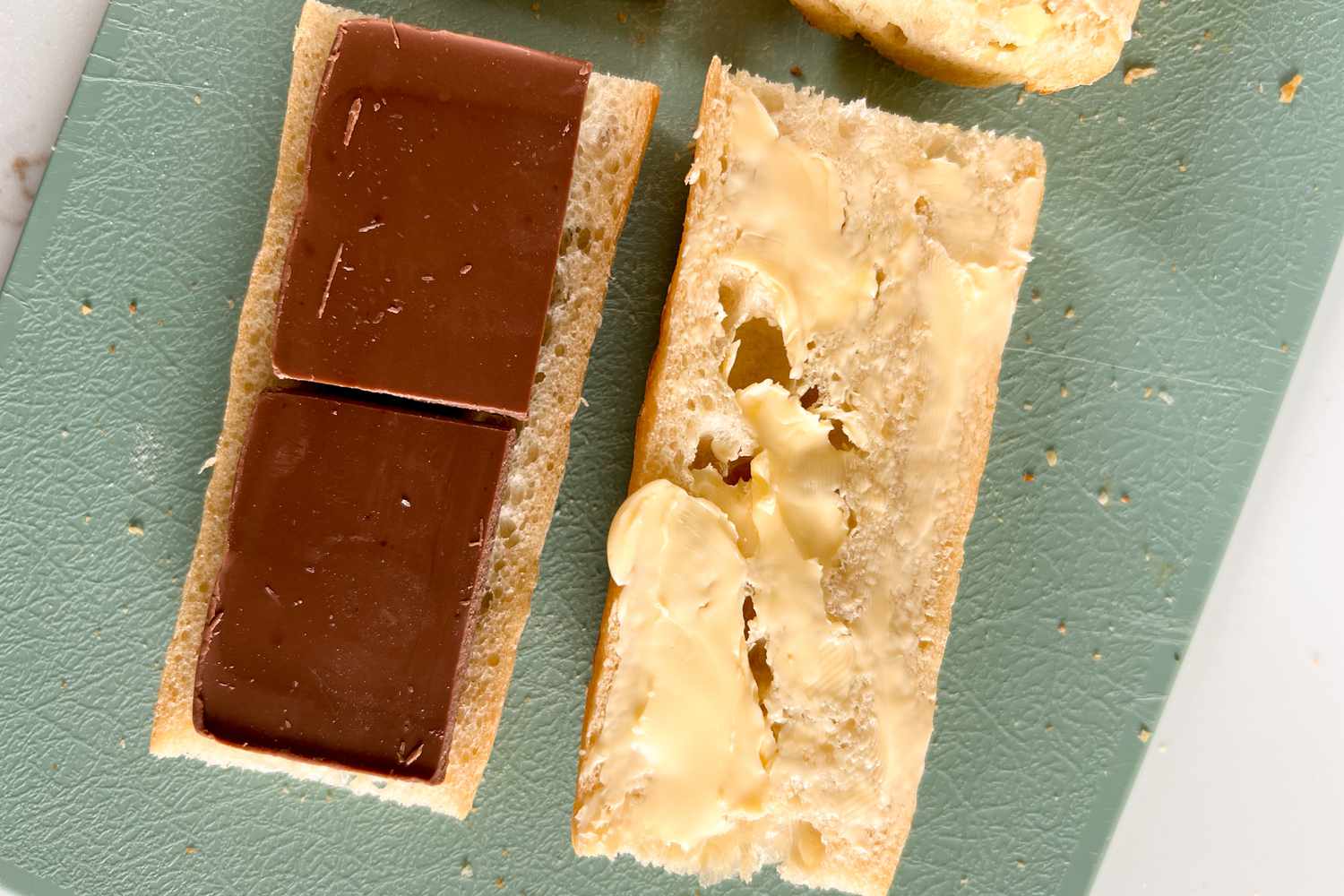 Baguette with chocolate with butter