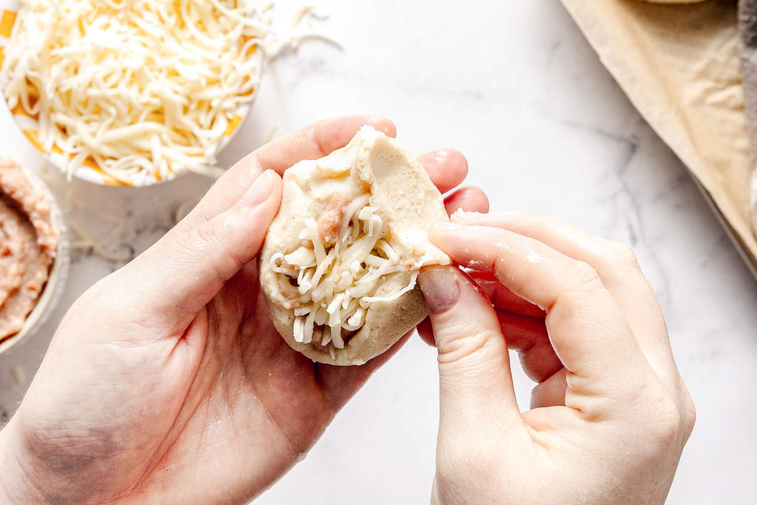 Papusa Dough Folded Around the Filling