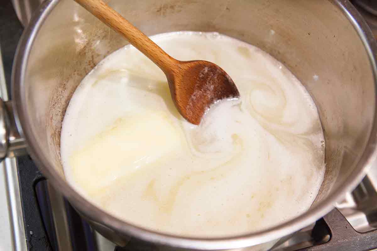 boil water butter salt to start the cheese puff dough