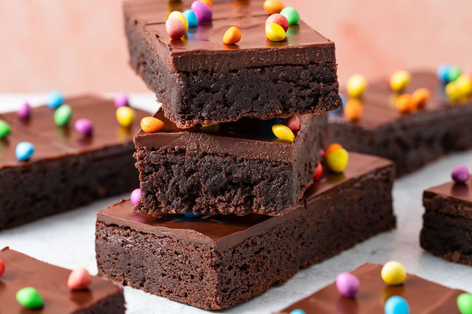 Cross-section cut of Simply Recipes Homemade Cosmic Brownies 