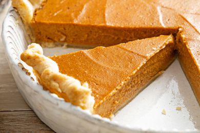 Pumpkin pie in a pie pan