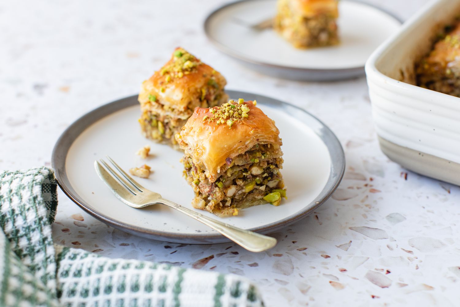 Slices of Baklava on a Small Plate with a Fork
