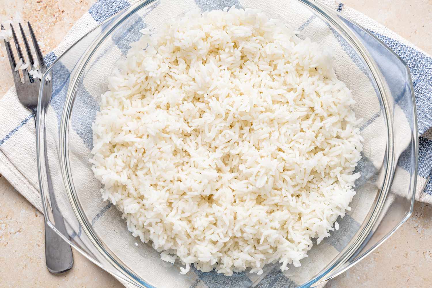 Microwave Rice Fluffed Using a Fork 
