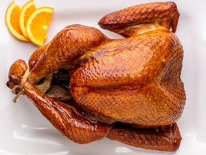 Baked turkey on a platter