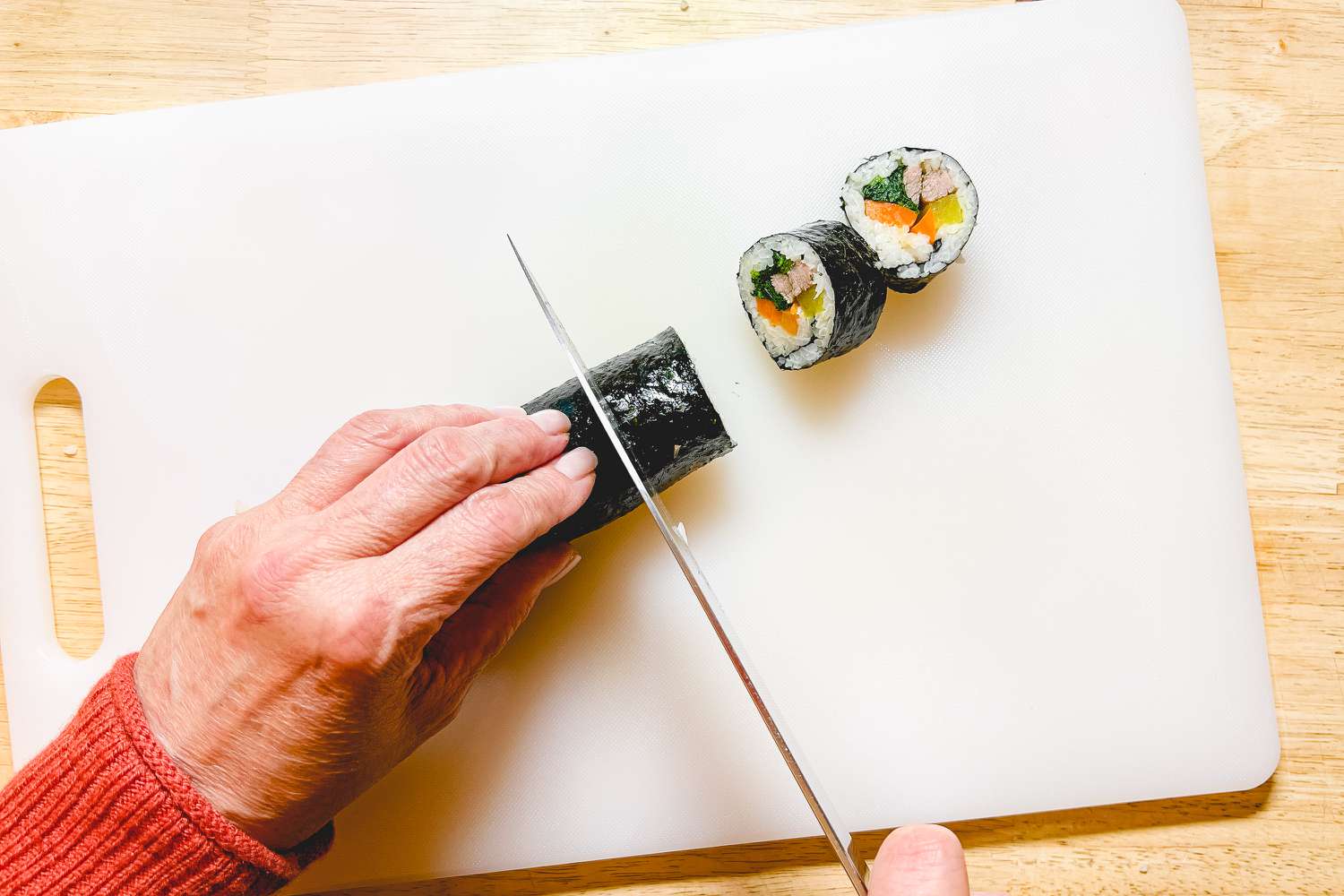 Classic Kimbap on a Cutting Board 