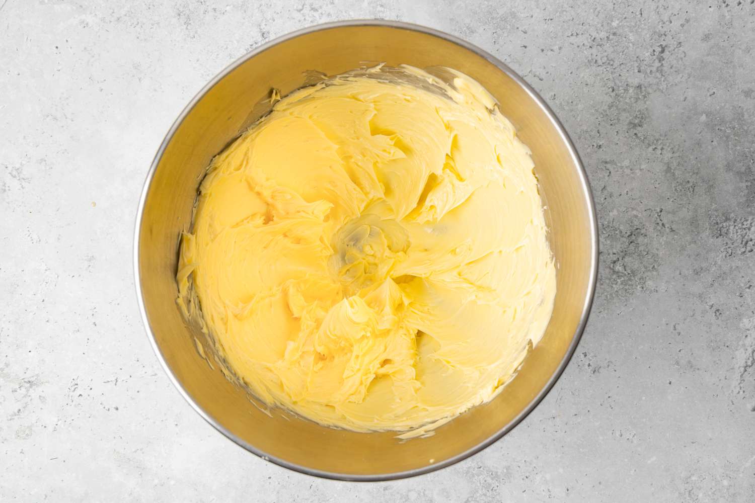 Butter Whisked in a Stand Mixing Bowl for Vanilla Cake Recipe