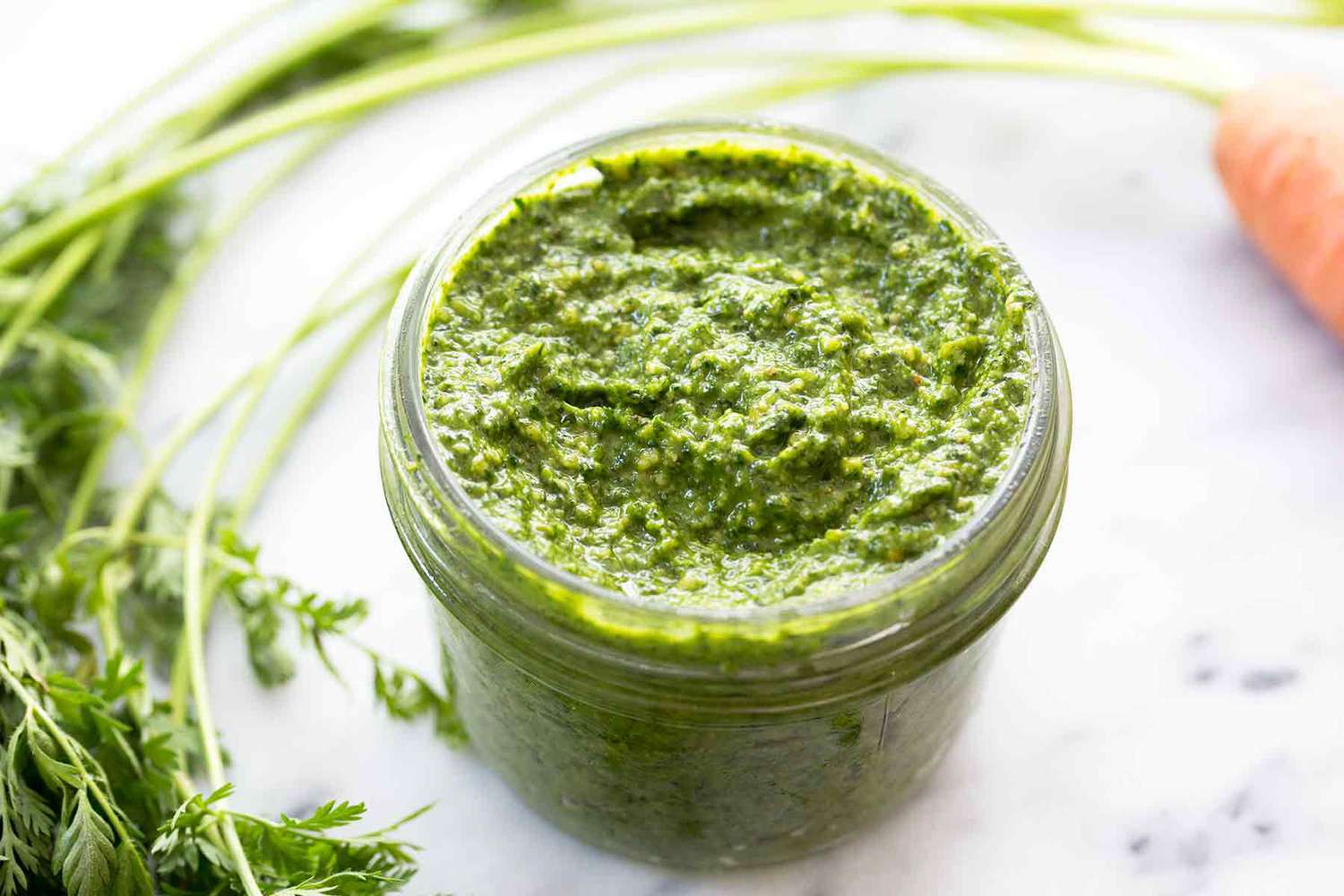 Pesto made with carrot greens