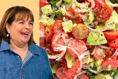 Ina Garten cut out next to a photo of her tomato avocado salad
