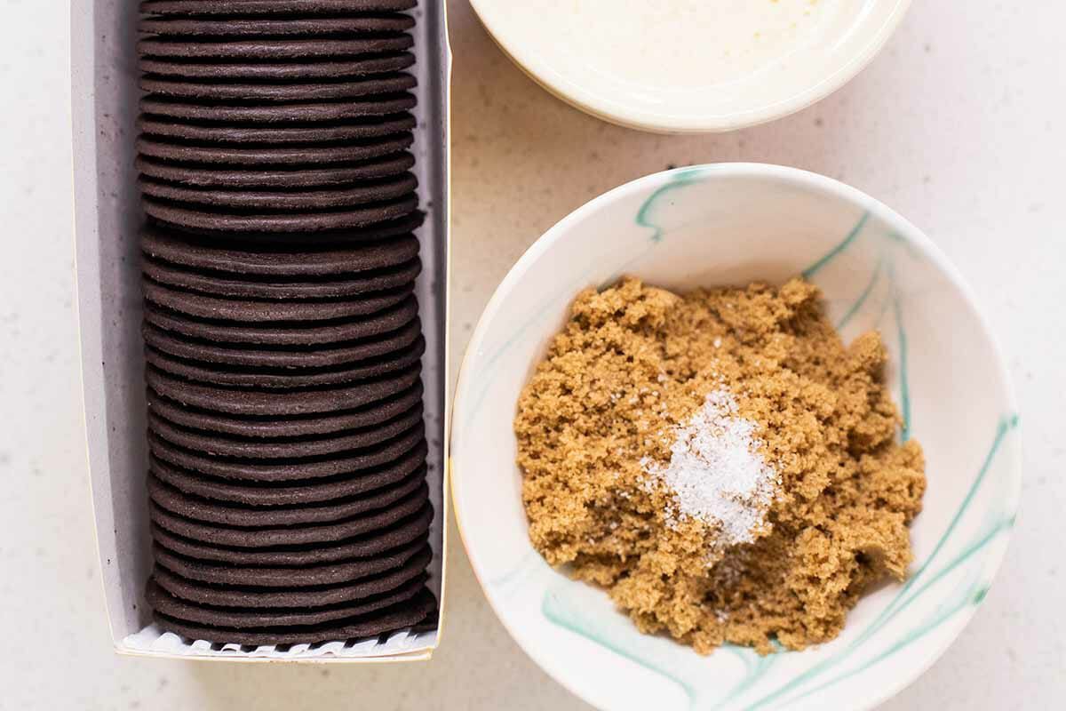 Making the crust for a Peanut butter pie recipe.