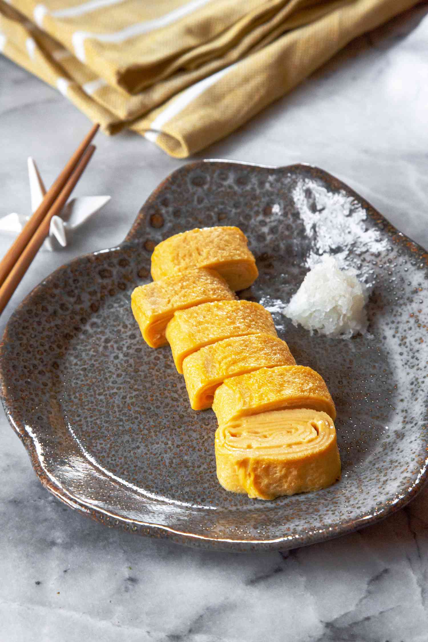 Tamagoyaki Cut into Pieces on Plate
