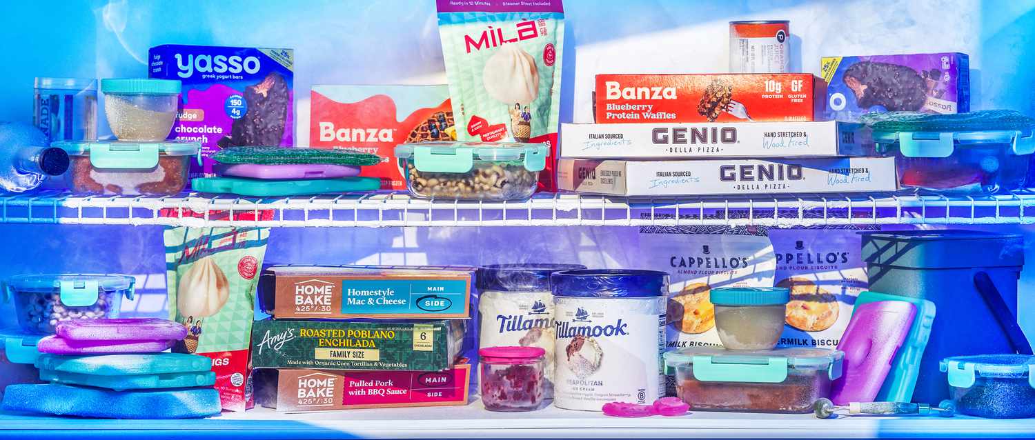 A freezer filled with products