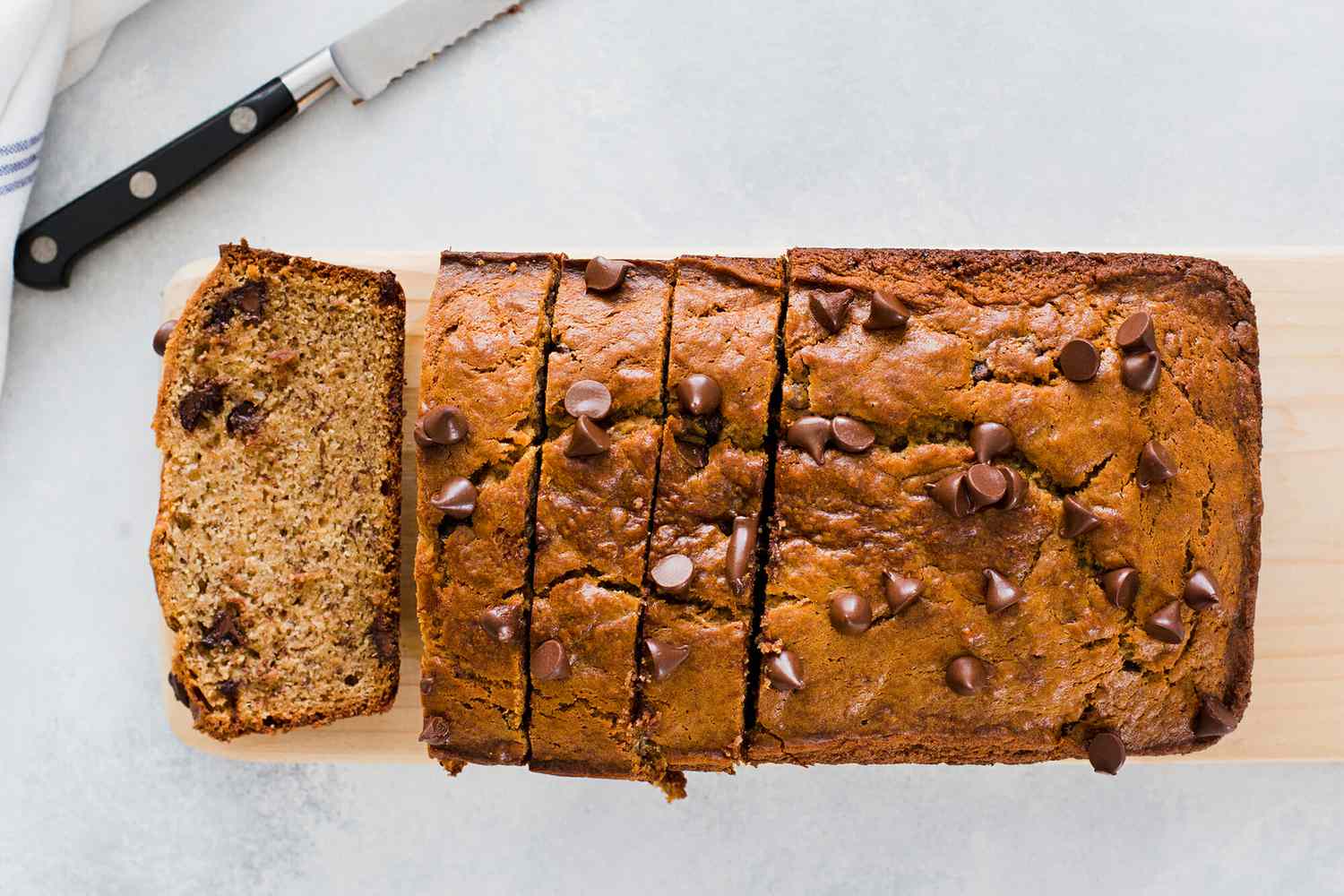 Banana Bread with Chocolate Chips cut and serve the loaf