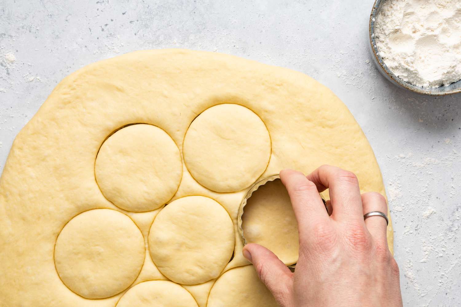 Donuts Cut from Rolled Dough Using a Round Cutter 