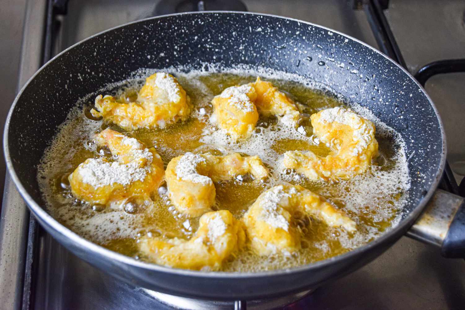 Shrimp Frying in Hot Oil for Po Boy