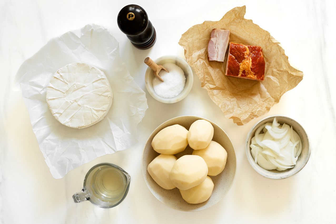 The ingredients for Anthony Bourdain's Tartiflette recipe