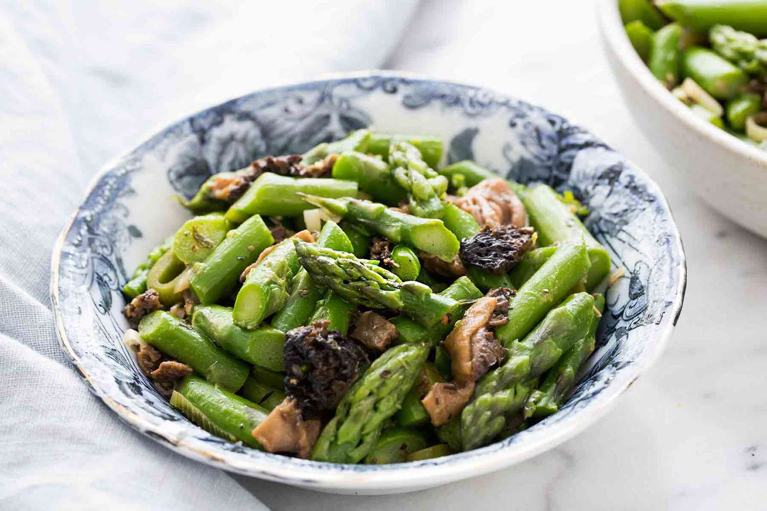 asparagus and morrel mushroom in a bowl