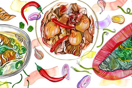 Illustration showing three dishes for the Lunar New Year
