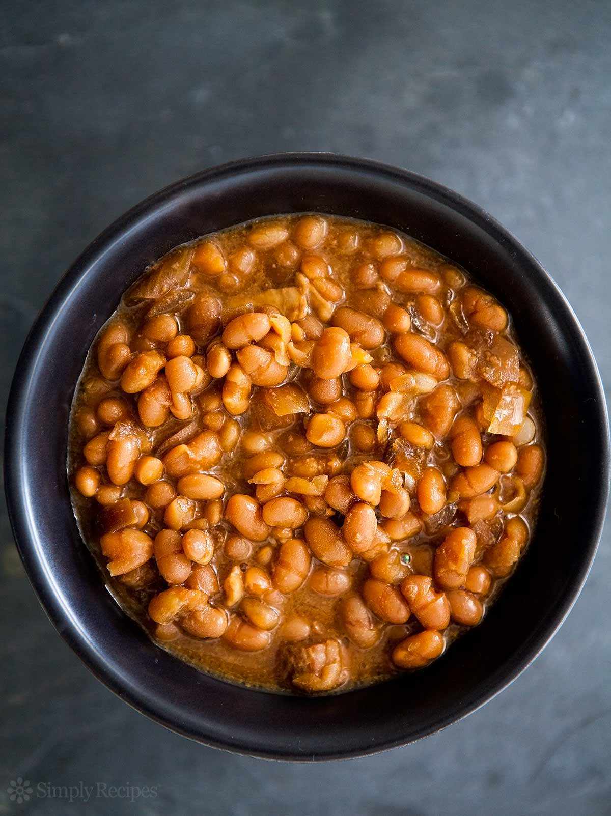Baked Beans cooked in slow cooker in serving bowl