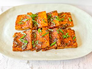 Dubu Jorim (Korean Braised Tofu) on a Platter