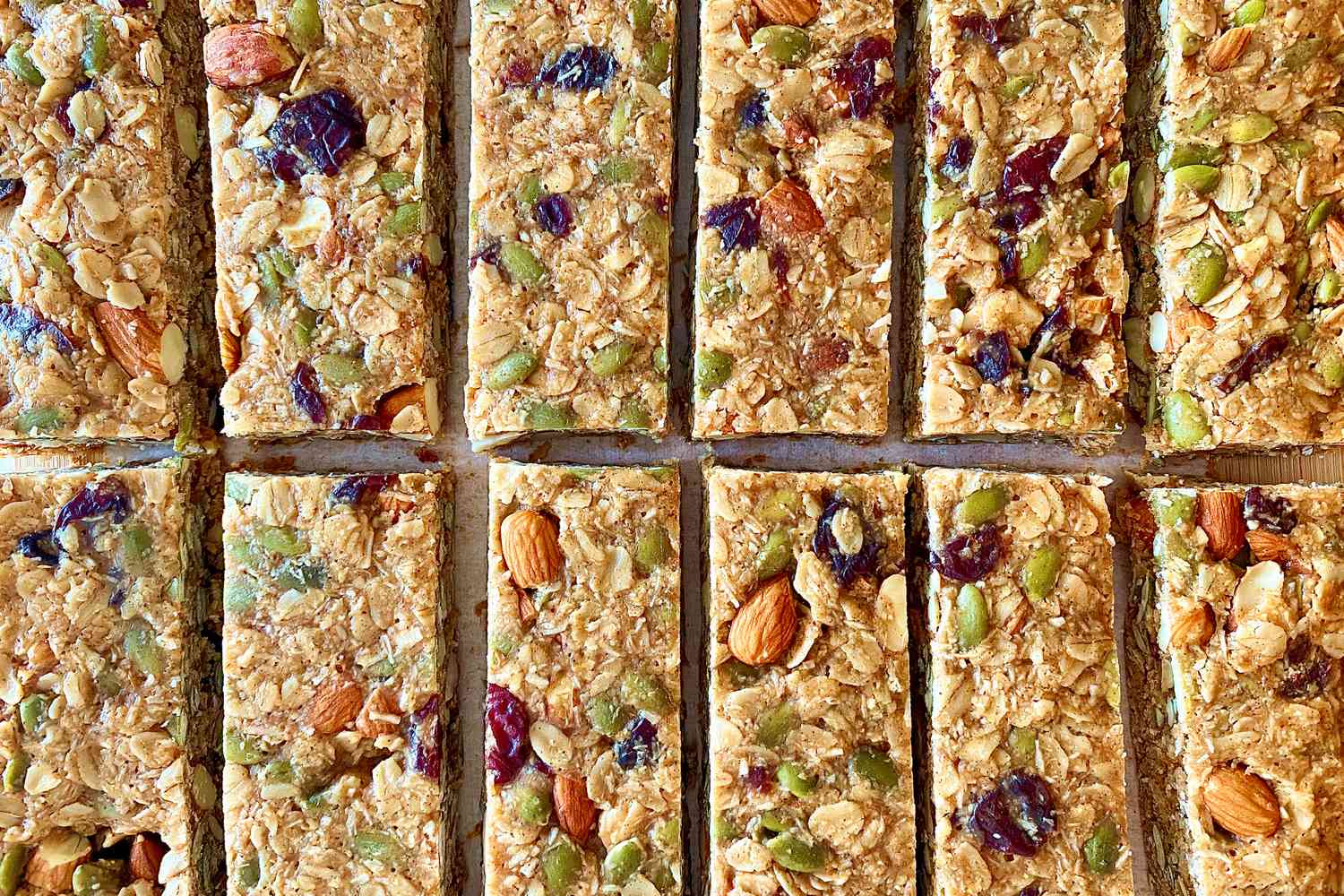 Overhead view of Homemade Chewy Granola Bars.