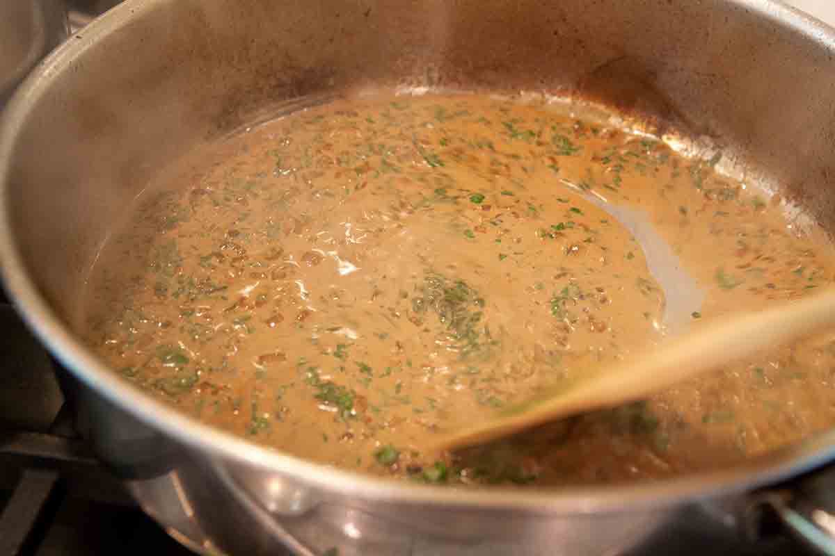 cream added to peppercorn sauce