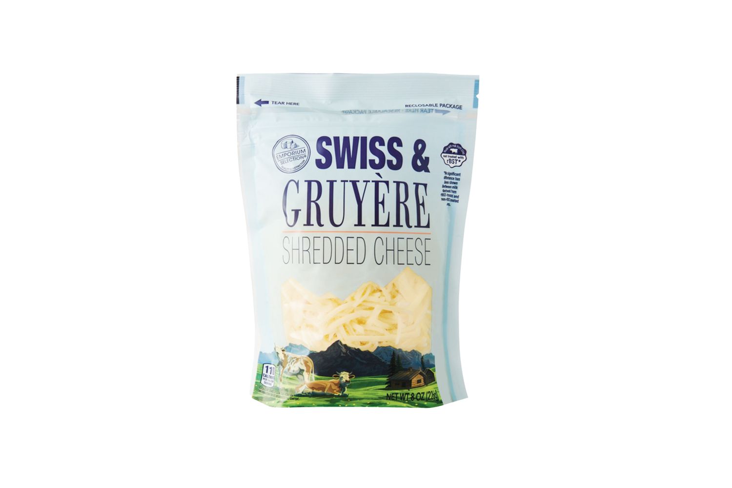 Bag of ALDI Swiss and & Gruyere Shredded Cheese 