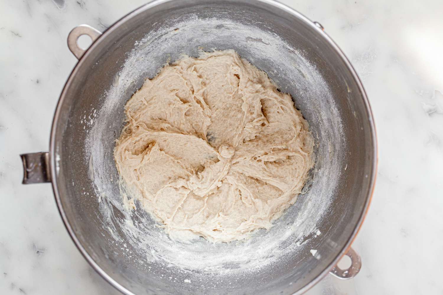 Sponge Whisked Together in Mixer Bowl for Brioche Sandwich Loaf Recipe