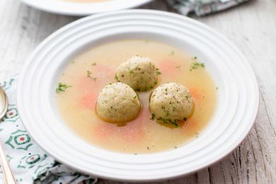 Single Serving of Matzo Ball Soup on Table