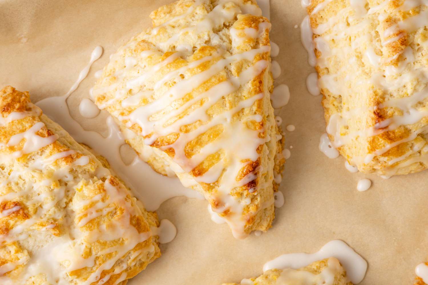 Lemon Scones with Lemon Glaze on Parchment Paper