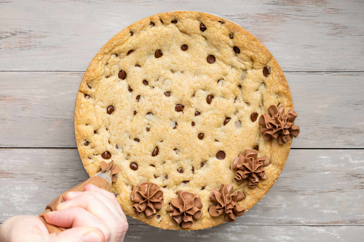 Chocolate Chip Cookie Cake Decorated with Chocolate Icing