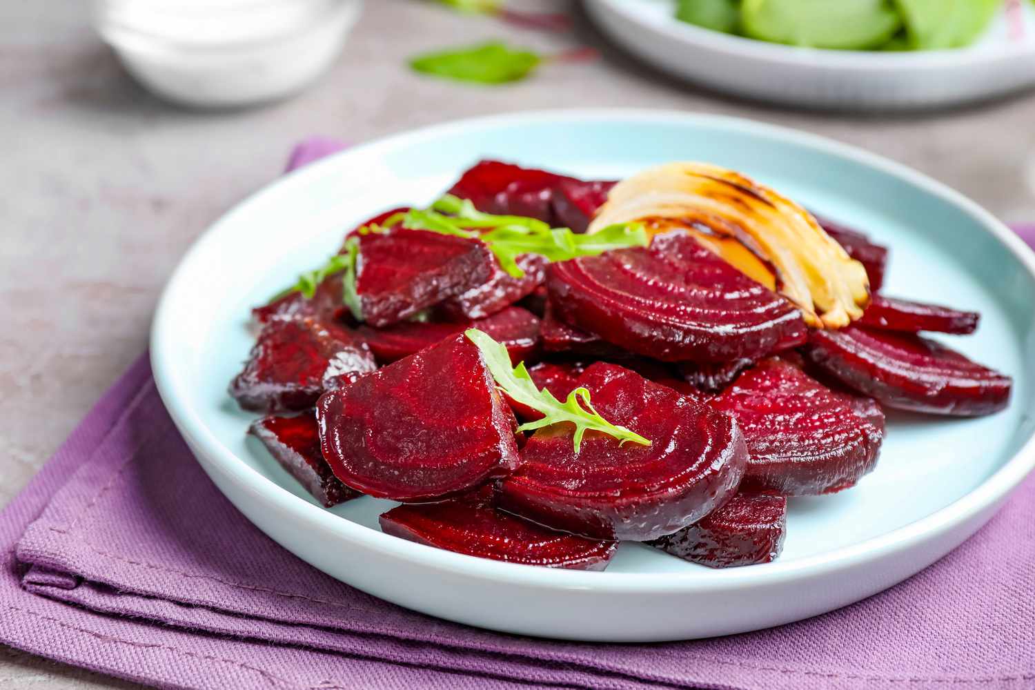 plate of sliced roasted beets