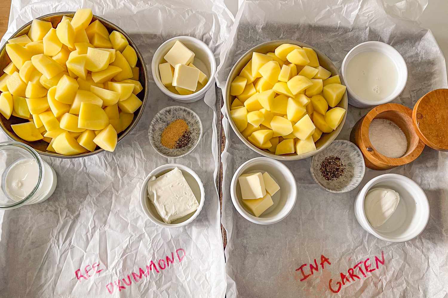 Ingredients to make mashed potatoes