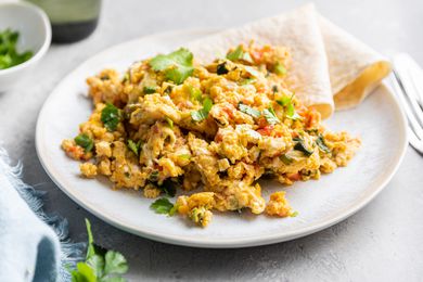 Huevos a la Mexicana on Plate with Tortilla
