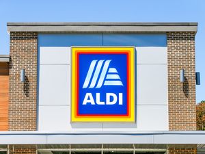 The Aldi store logo displayed prominently on the store building
