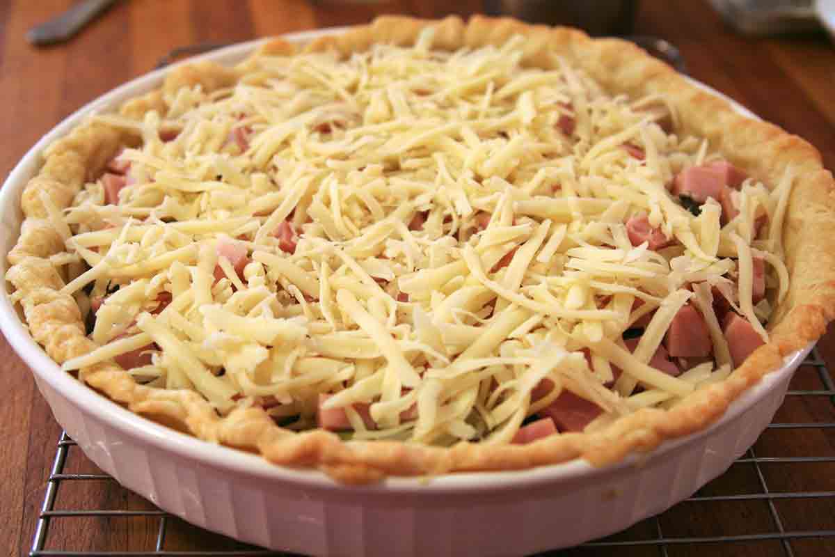 top ham asparagus quiche with cheese