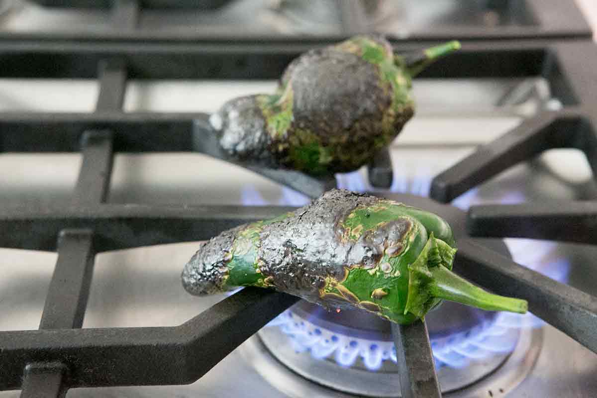 char poblano peppers on all sides for roasted poblanos