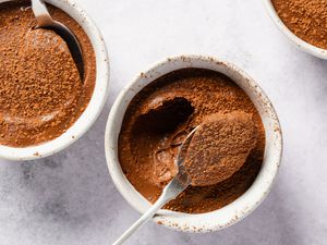 bowl of 2-Ingredient Chocolate Mousse with a spoon full of the mousse hovering above it