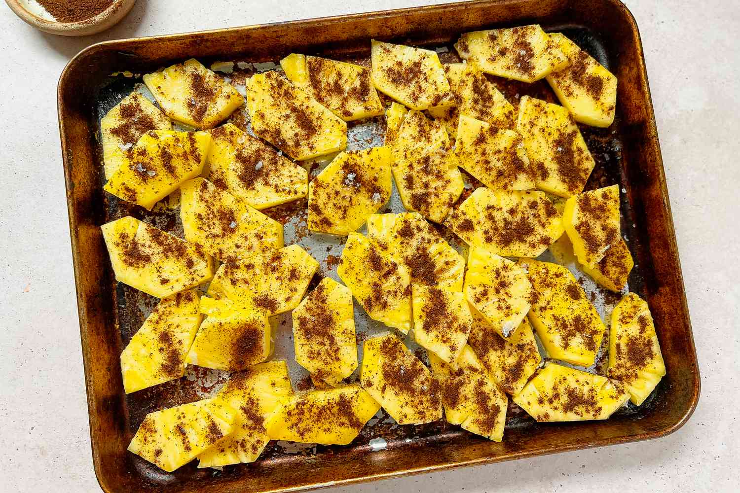 Baking Tray of Pineapples for Tacos al Pastor Recipe