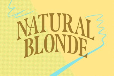 Text saying Natural Blonde in a stylized design with a wavy background