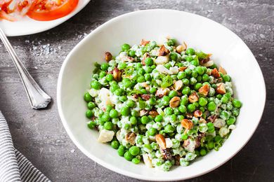 Cold Pea Salad in serving bowl