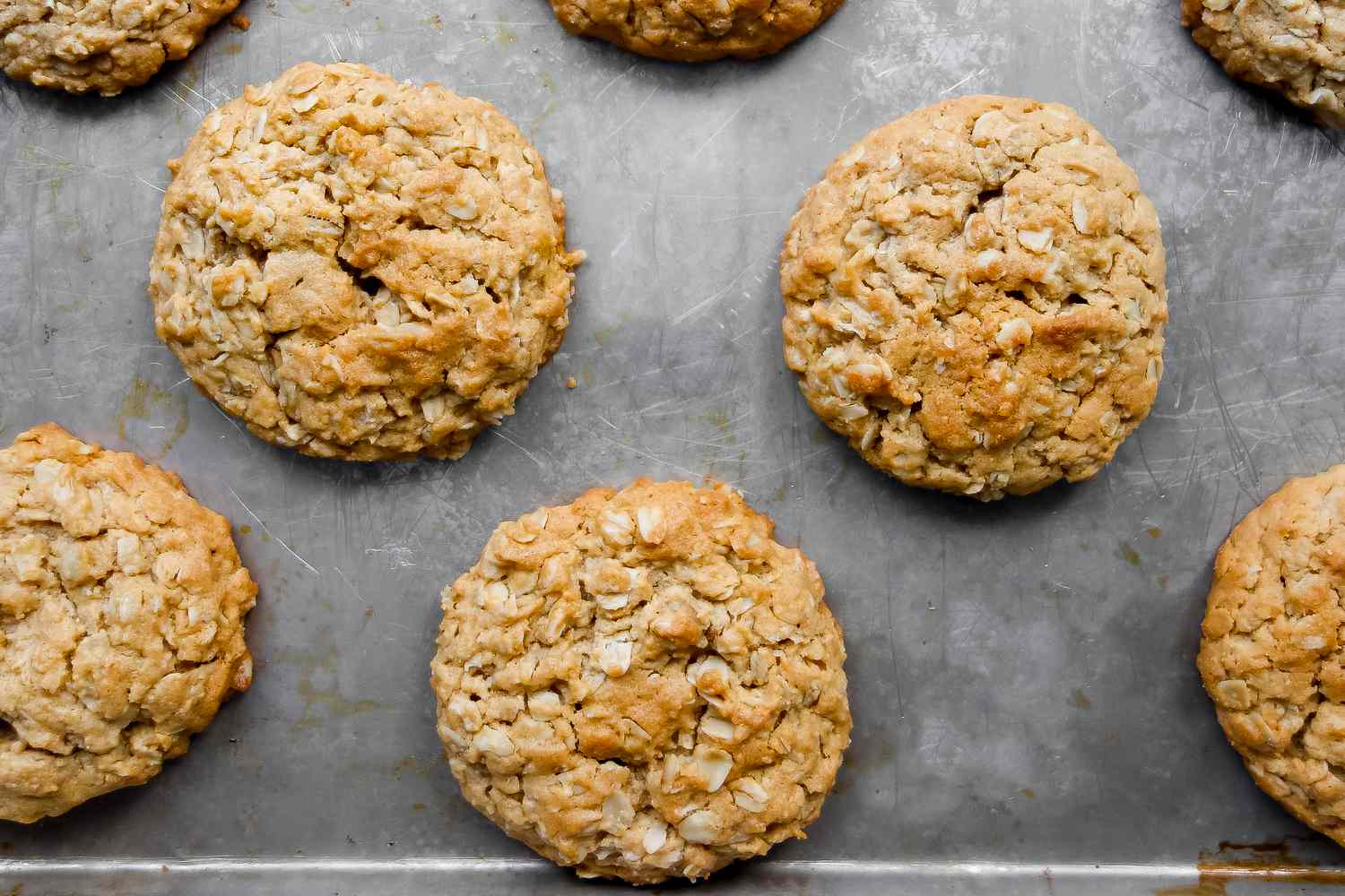 Chewy Peanut Butter Oatmeal Cookies on a Baking Sheet