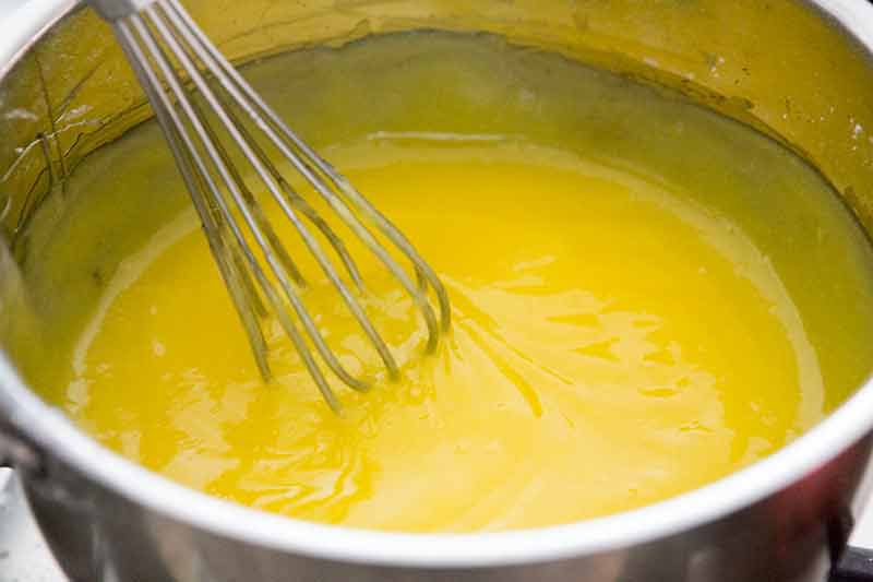 Easy lemon meringue pie filling in bowl 