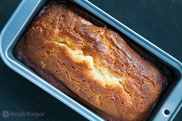 Glazed Lemon Bread in a loaf pan