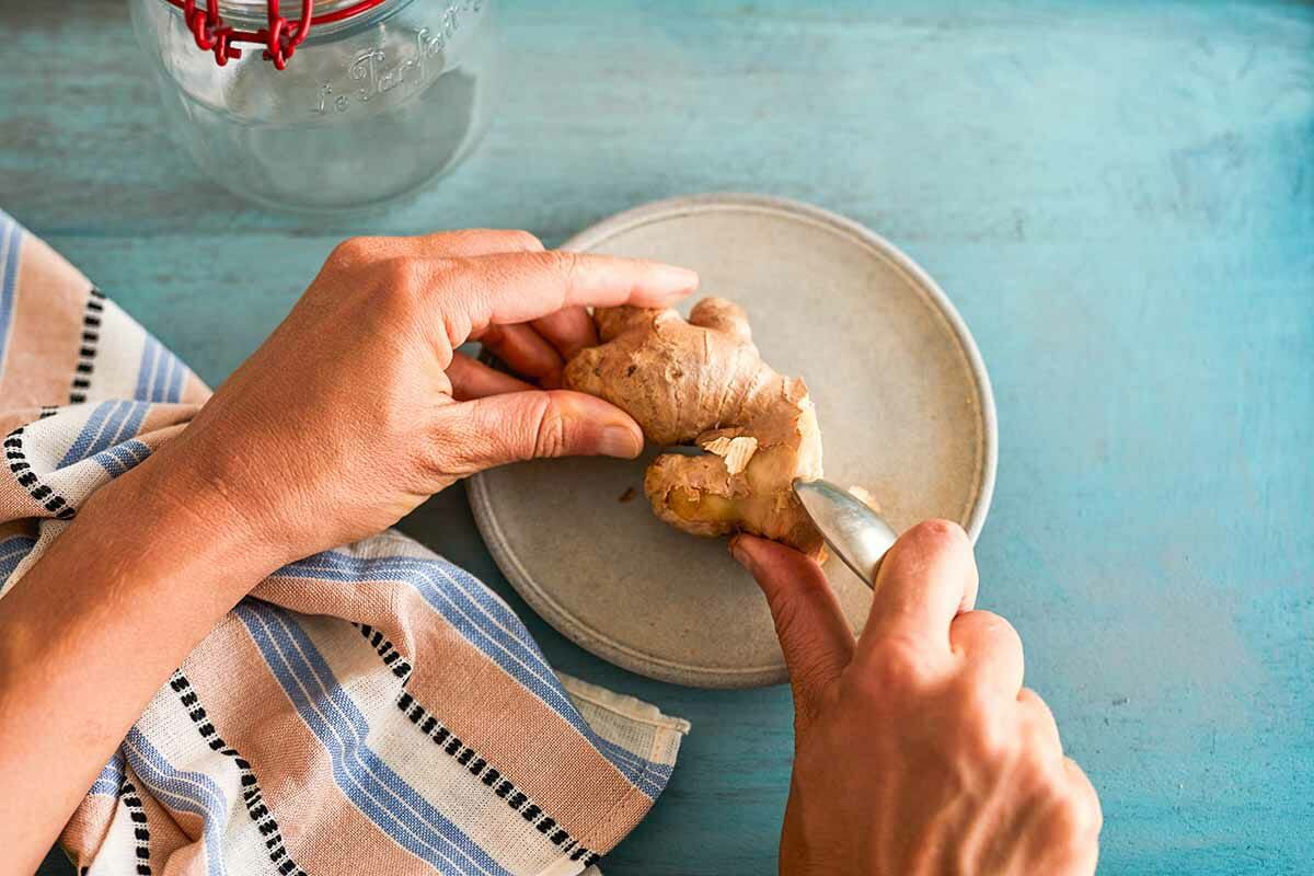 Ginger switchel recipe prep the ginger