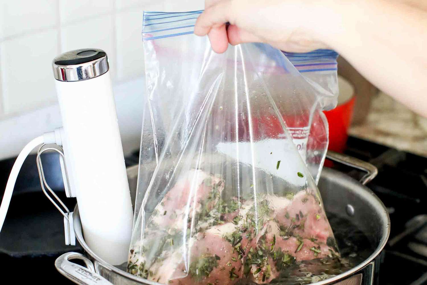 Sous Vide Pork Chops finished on the grill seal the bag