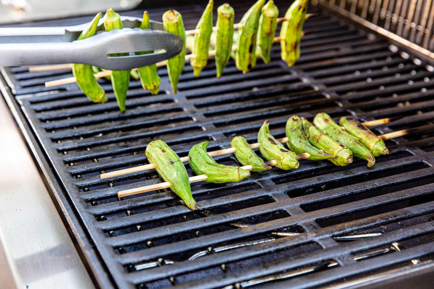 Skewered Okra on the Grill